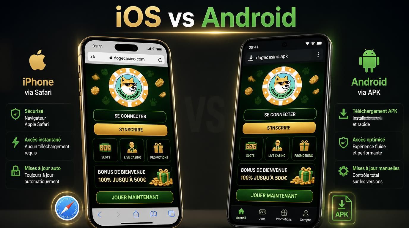 Comparaison iOS et Android de l’appli Doge Casino
